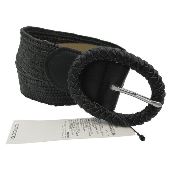Chico's Accessories - Chico's Woven Belt Black Women's Size L Neutral Casual 1.4" wide Non Leather $69